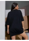 Kadın Baskılı Oversize T-shirt - Siyah