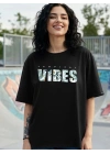 Kadın Baskılı Oversize T-shirt - Siyah