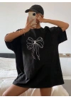 Kadın Baskılı Oversize T-shirt - Siyah