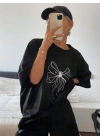 Kadın Baskılı Oversize T-shirt - Siyah