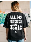 Kadın Baskılı Oversize T-shirt - Siyah