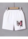 Kadın Beli Lastikli Baskılı Mini Şort - Beyaz