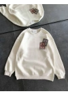 Kadın Bisiklet Yaka Baskılı SweatShirt - Beyaz