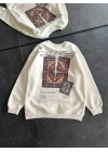 Kadın Bisiklet Yaka Baskılı SweatShirt - Beyaz