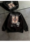 Kadın Bisiklet Yaka Baskılı SweatShirt - Siyah