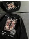 Kadın Bisiklet Yaka Baskılı SweatShirt - Siyah