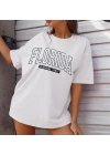 Kadın Bisiklet Yaka Baskılı T-shirt - Beyaz