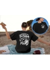 Kadın Bisiklet Yaka Baskılı T-shirt - Siyah