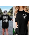 Kadın Bisiklet Yaka Baskılı T-shirt - Siyah