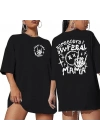 Kadın Bisiklet Yaka Baskılı T-shirt - Siyah