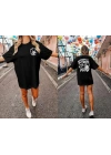 Kadın Bisiklet Yaka Baskılı T-shirt - Siyah
