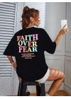 Kadın Bisiklet Yaka Baskılı T-shirt - Siyah