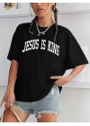Kadın Bisiklet Yaka Kısa Kol Baskılı T-shirt - Siyah