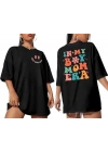 Kadın Bisiklet Yaka Kısa Kol Baskılı T-shirt - Siyah