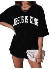 Kadın Bisiklet Yaka Kısa Kol Baskılı T-shirt - Siyah