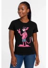 Kadın Bisiklet Yaka Kısa Kollu Baskılı T-shirt - Siyah