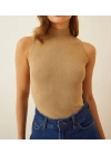 Kadın Full Likralı Fitilli Kaşkorse Body - Camel