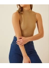 Kadın Full Likralı Fitilli Kaşkorse Body - Camel