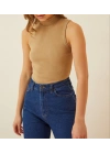 Kadın Full Likralı Fitilli Kaşkorse Body - Camel