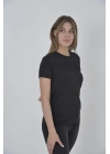 Kadın Gögüs Fileli Slim fit T-shirt - Siyah