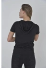 Kadın Kapşonlu Slim Fit T-shirt - Siyah