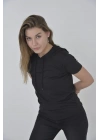 Kadın Kapşonlu Slim Fit T-shirt - Siyah