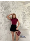 Kadın Kısa kol Badi bluz - Bordo
