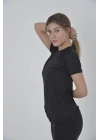 Kadın Omuz Fileli Slim Fit T-shirt - Siyah