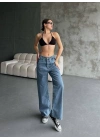 Kadın Palazzo Jeans Pantolon - Mavi