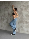 Kadın Palazzo Jeans Pantolon - Mavi