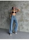 Kadın Palazzo Jeans Pantolon - Mavi