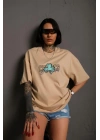 Kadın Sırt Baskılı T-shirt - Bej