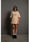 Kadın Sırt Baskılı T-shirt - Bej