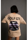 Kadın Sırt Golf Gtı Baskılı Oversize T-shirt - Bej