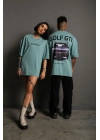 Kadın Sırt Golf Gtı Baskılı Oversize T-shirt - Mint Yeşili