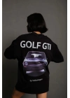 Kadın Sırt Golf Gtı Baskılı Oversize T-shirt - Siyah