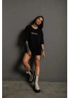 Kadın Sırt Golf Gtı Baskılı Oversize T-shirt - Siyah