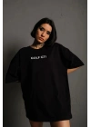 Kadın Sırt Golf Gtı Baskılı Oversize T-shirt - Siyah