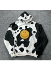 Kadın Smiley Face Kapüşonlu Sweatshirt - Siyah