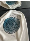 Kadın Üç İplik Bisiklet Yaka Baskılı SweatShirt - Beyaz