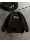 Kadın Üç İplik Bisiklet Yaka Baskılı SweatShirt - Siyah
