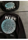 Kadın Üç İplik Bisiklet Yaka Baskılı SweatShirt - Siyah