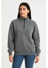 Kadın Üç İplik Dık Yaka Yarım Fermuarlı SweatShirt - Antrasit