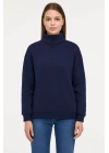 Kadın Üç İplik Dık Yaka Yarım Fermuarlı SweatShirt - Lacivert