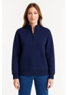 Kadın Üç İplik Dık Yaka Yarım Fermuarlı SweatShirt - Lacivert
