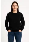 Kadın Üç İplik Düz Bisiklet Yaka SweatShirt - Siyah