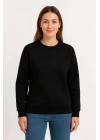 Kadın Üç İplik Düz Bisiklet Yaka SweatShirt - Siyah