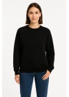 Kadın Üç İplik Düz Bisiklet Yaka SweatShirt - Siyah