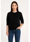 Kadın Üç İplik Düz Bisiklet Yaka SweatShirt - Siyah