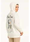 Kadın Üç İplik Kapşonlu ön ve Arka Baskılı SweatShirt hoodie- Beyaz